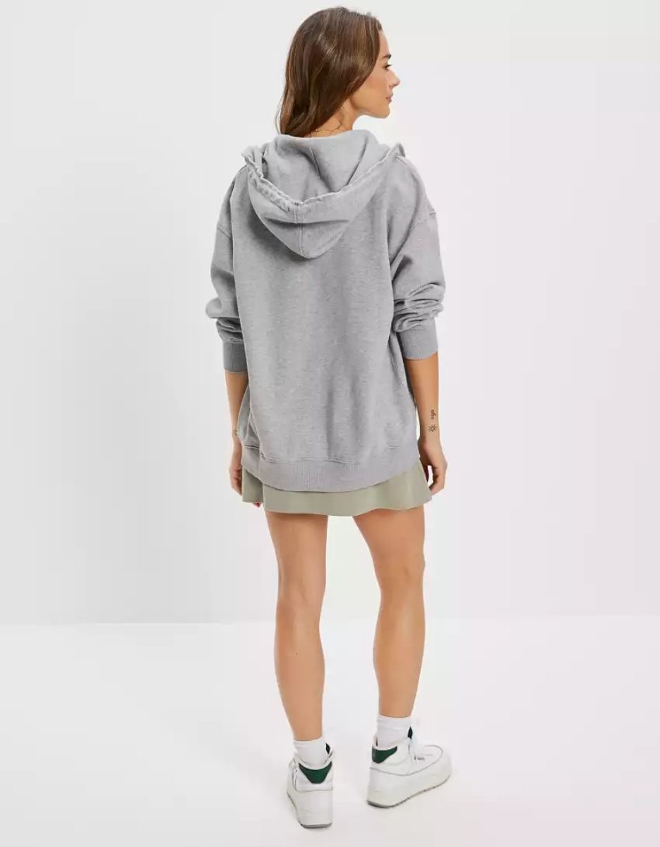 Sweat à Capuche American Eagle AE Oversized Zip-Up Grise Femme | RMP-42090742